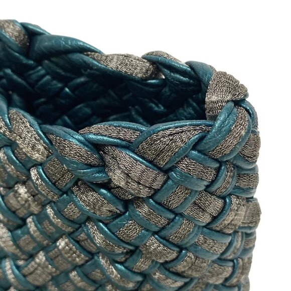 Auth BOTTEGA VENETA Intrecciato - Blue Green Silver Leather Chemical Fiber - Picture 12 of 16